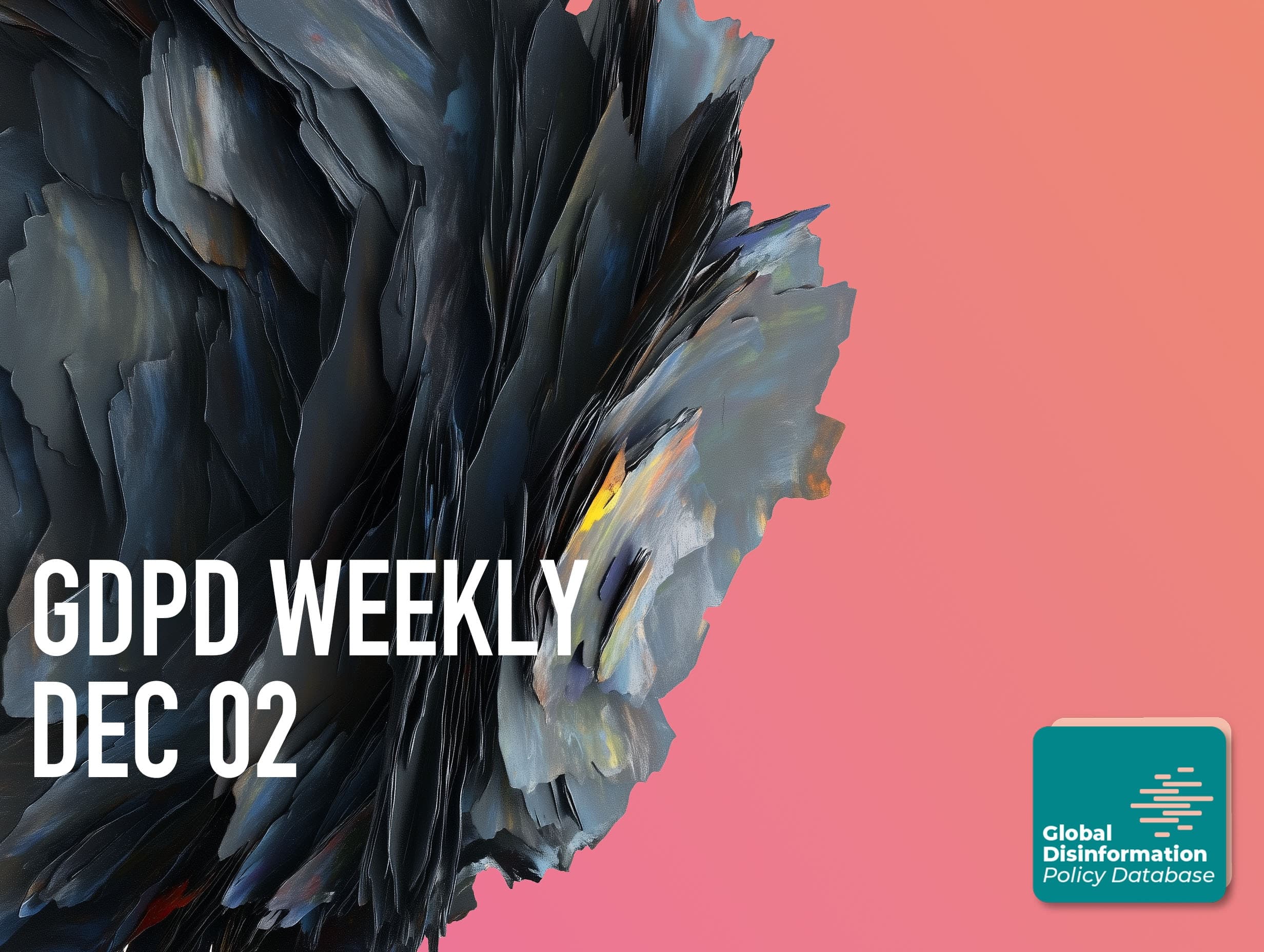 GDPD Weekly cover art for December 2 — an abstract dark sculptural form on a coral gradient.